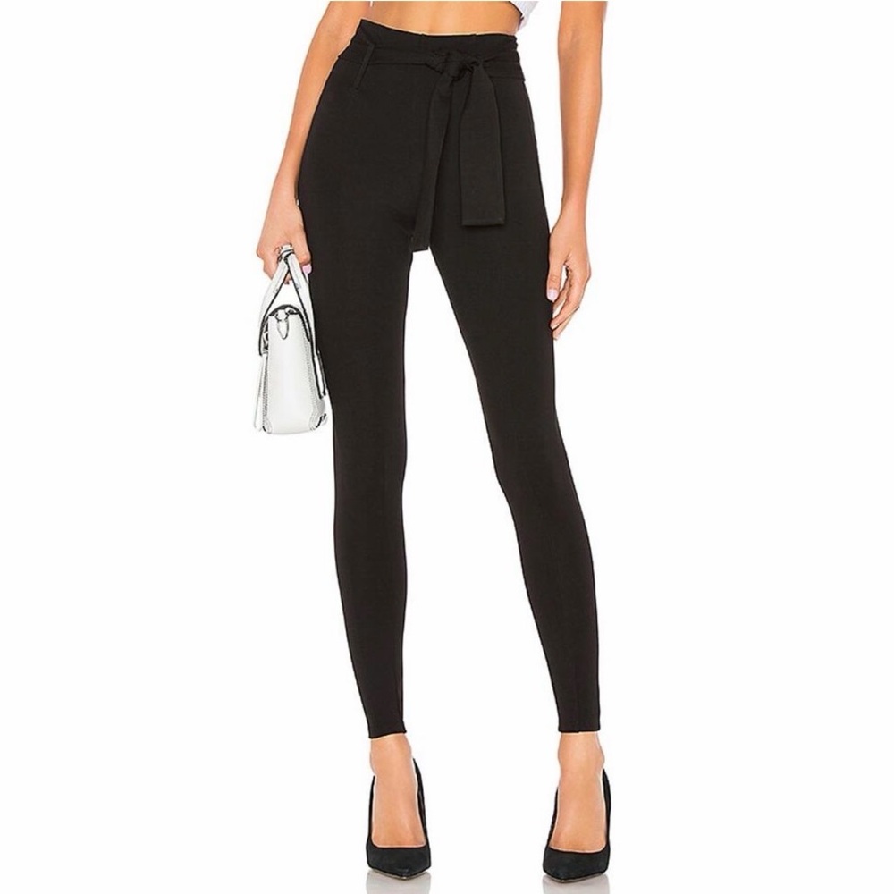 LPA Black High-Waist Tie Belt Leggings - Women Pants